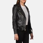 Xapum Black Leather Biker Jacket